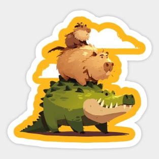 capybara ride crocodile Sticker